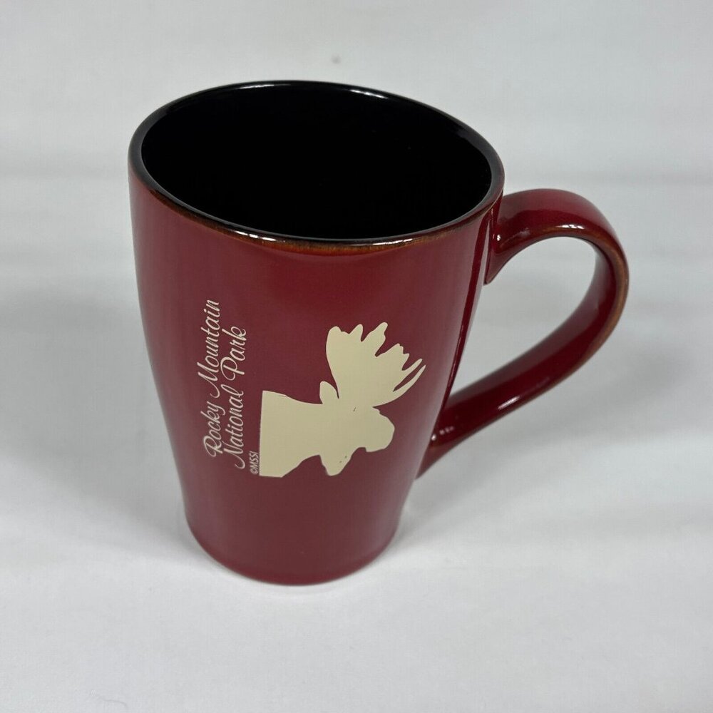 Rocky Mountain National Park Red Ceramic Coffee Mug Cup Moose Souvenir Cabin